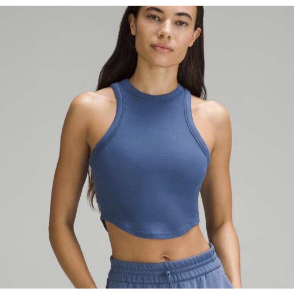 Lululemon Women's Hold Tight Cropped Tank Top Utility Blue Sz 6 Athleisure Yoga